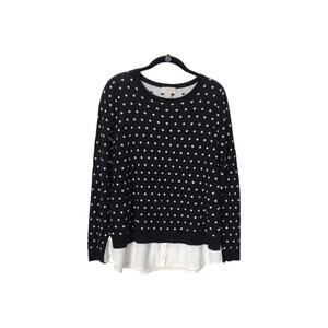 Ann Taylor Loft Petites Size LP Navy White Diamond Dotted Long Sleeve Sweater